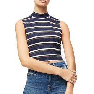 GOOD AMERICAN blue crop mock neck tank